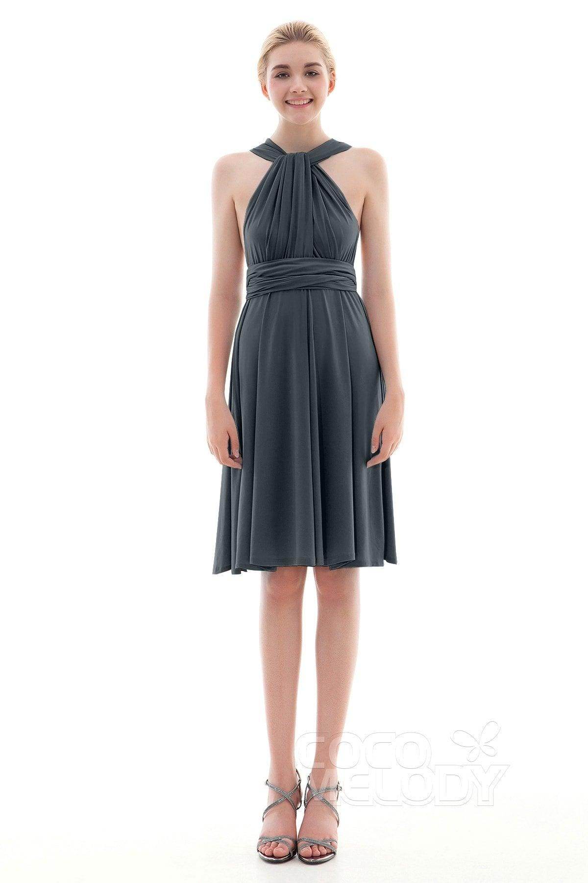 Sheath Knee Length Knitted Fabric Bridesmaid Dress COEK16002 - COCOMELODY